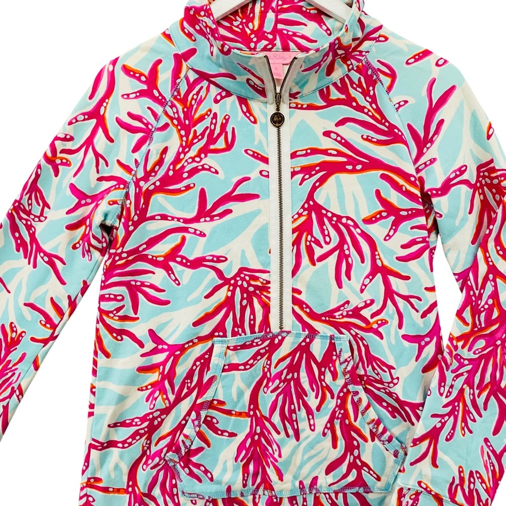 Lilly Pulitzer Skipper Popover Coral Bay Half Zip Sweatshirt Blue Pink Small - Picture 7 of 10